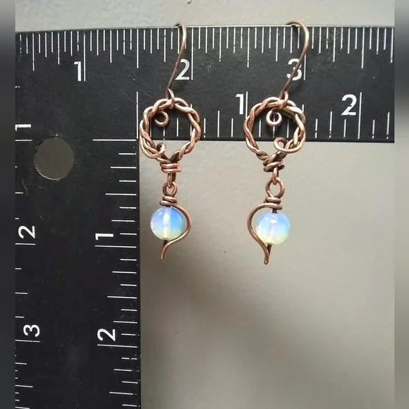 Handmade Copper & Opalite Drop Earrings - Picture 3 of 7